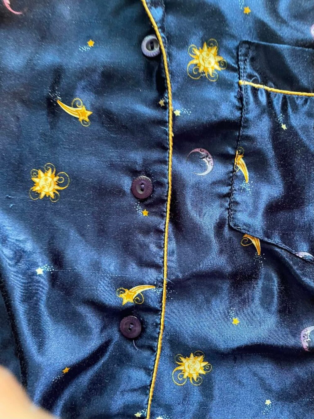 Vintage Celestial Moon Stars Satin Pajama Set Navy Blue gold Witchy W. Size 12 - Picture 8 of 14